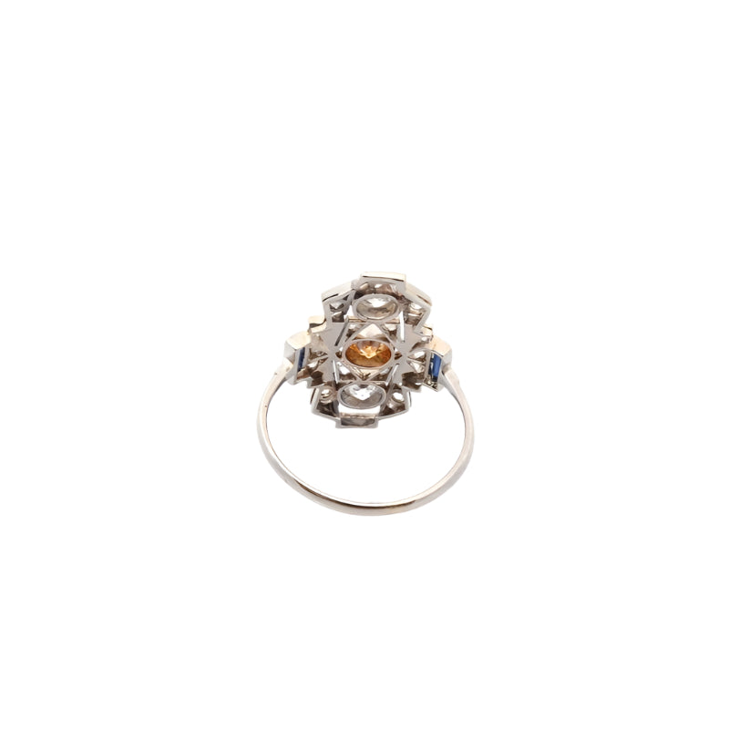Bague Art déco en or blanc, saphirs et diamants - Castafiore