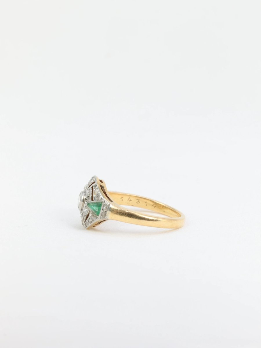 Bague Art - Déco en or, diamants et émeraudes - Castafiore