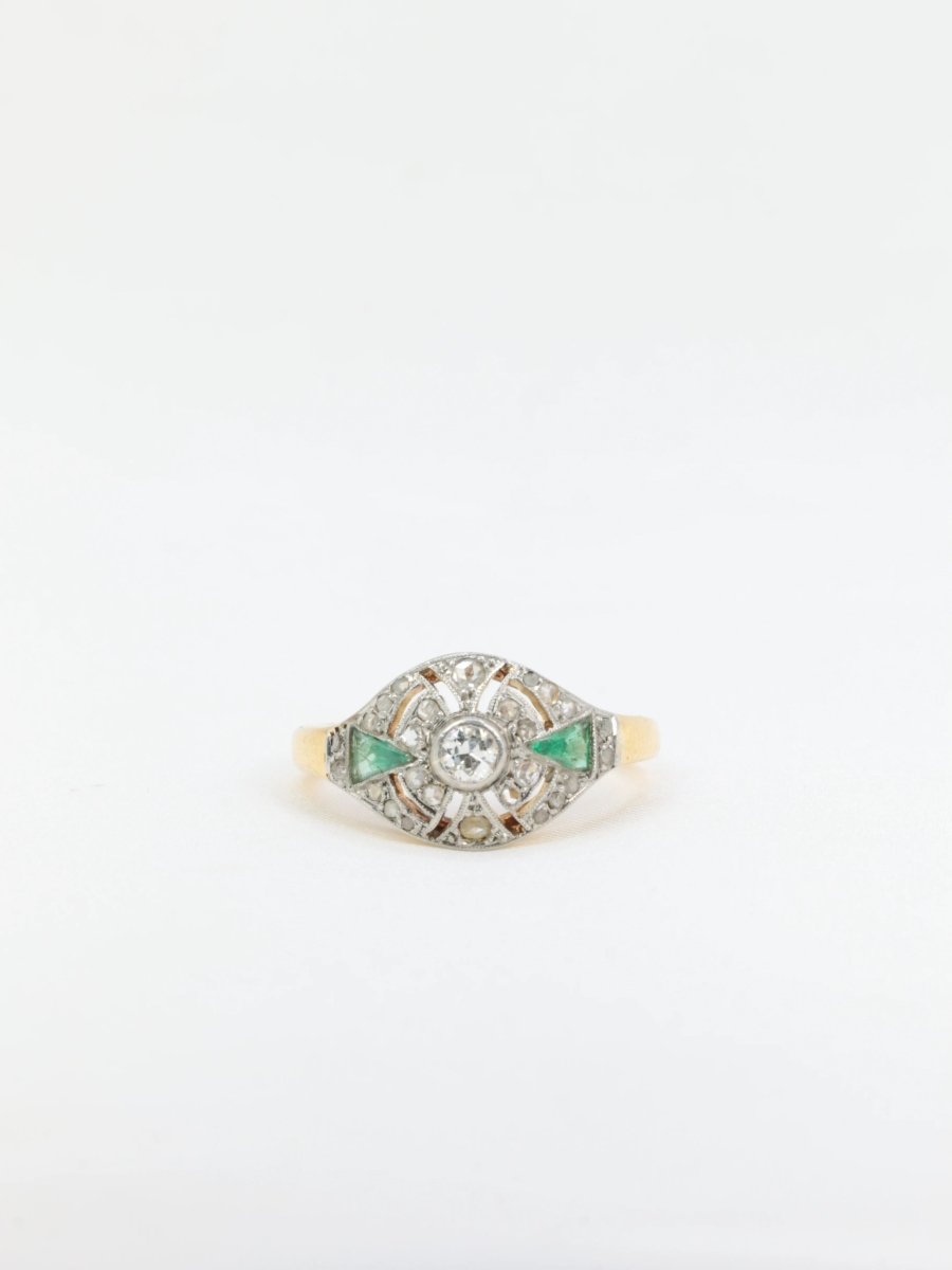 Bague Art - Déco en or, diamants et émeraudes - Castafiore