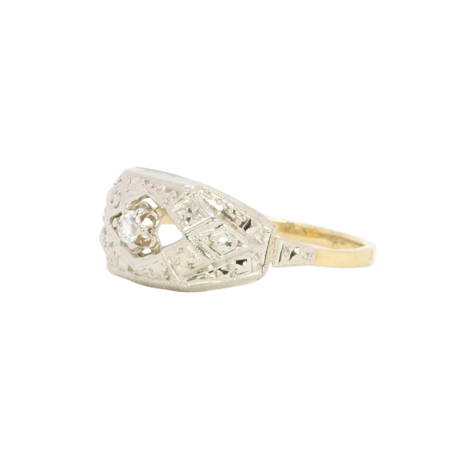 Bague ART DÉCO en or jaune et blanc diamant - Castafiore