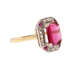 Bague art déco en or jaune et platine avec diamants et tourmaline - Castafiore