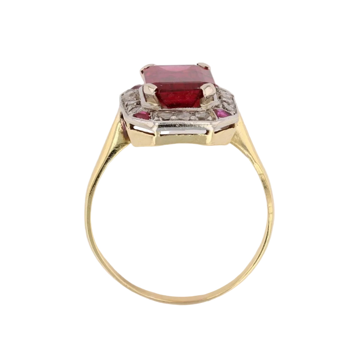 Bague art déco en or jaune et platine avec diamants et tourmaline - Castafiore