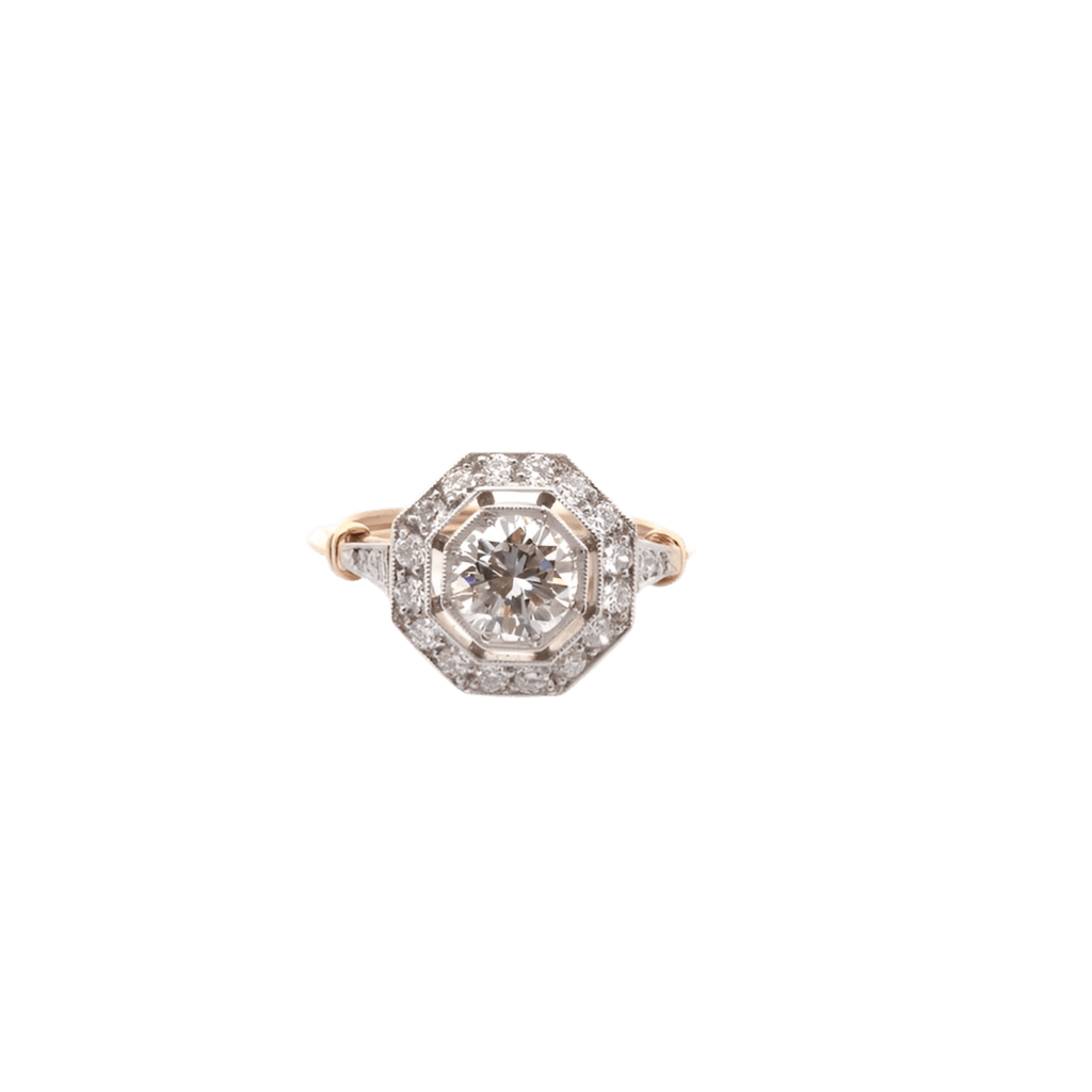 Bague Art Déco en or jaune, platine et diamants - Castafiore