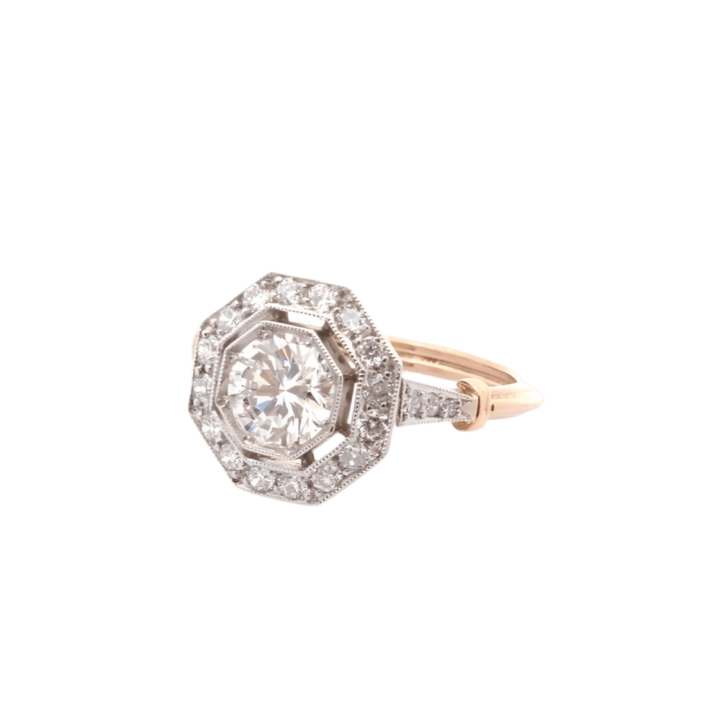 Bague Art Déco en or jaune, platine et diamants - Castafiore