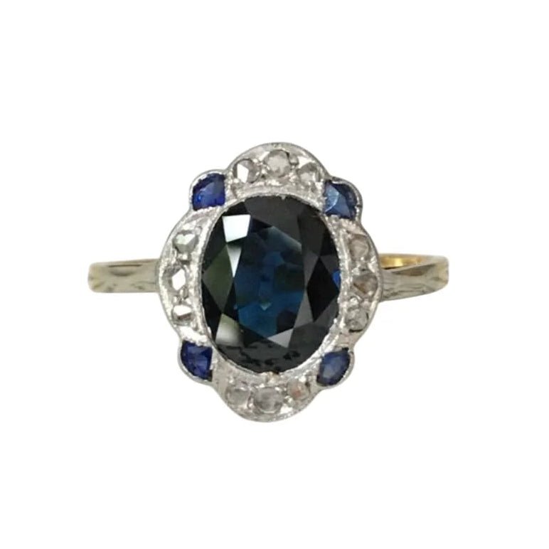 Bague Art-Déco en or jaune, platine, saphir et diamants - Castafiore