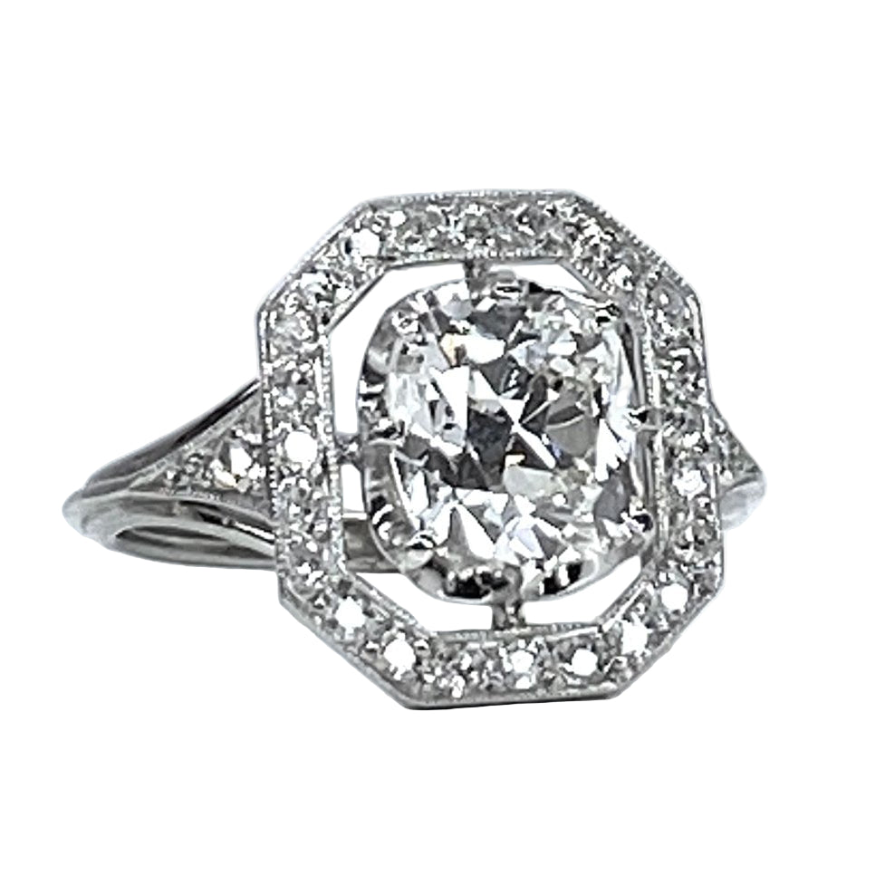 Bague Art Deco en platine et diamant - Castafiore