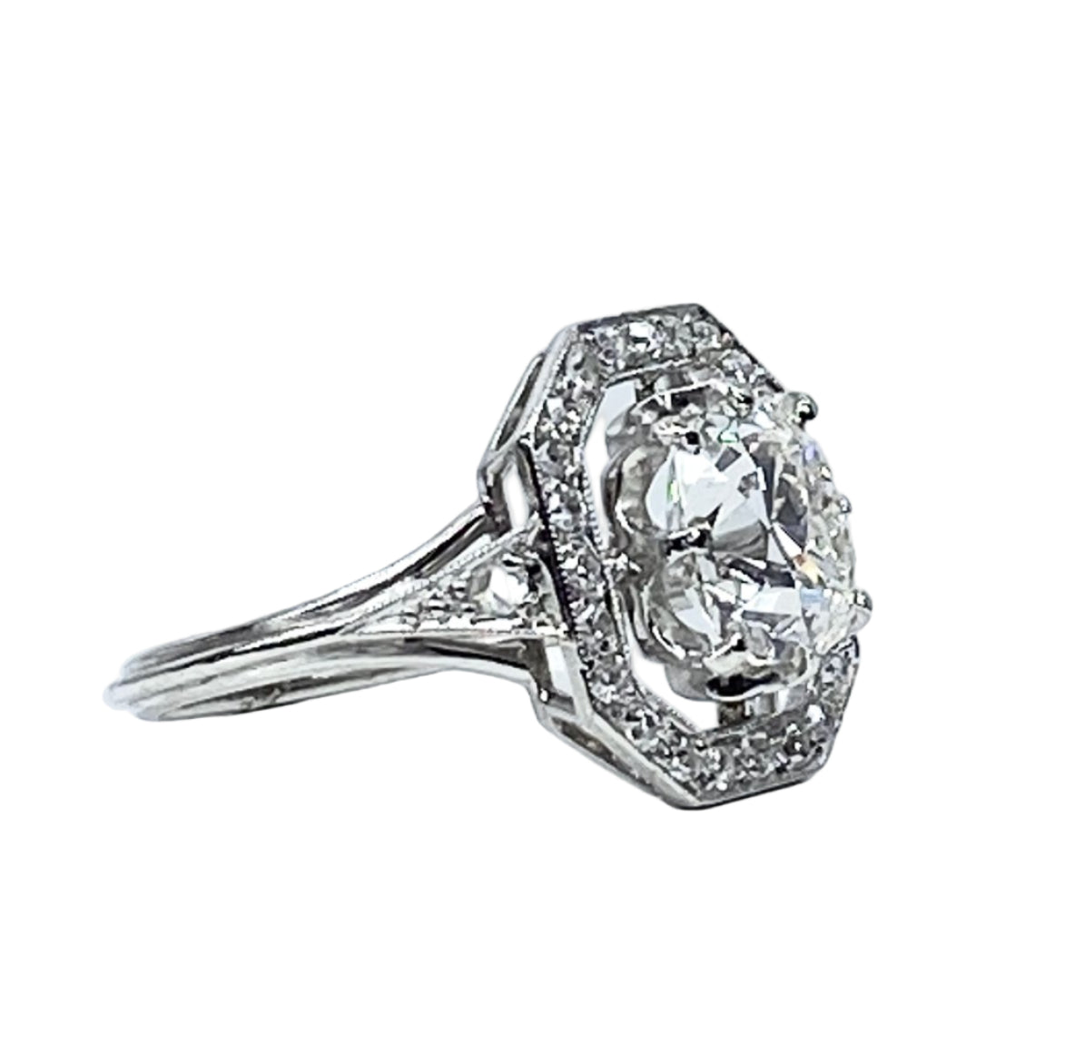 Bague Art Deco en platine et diamant - Castafiore