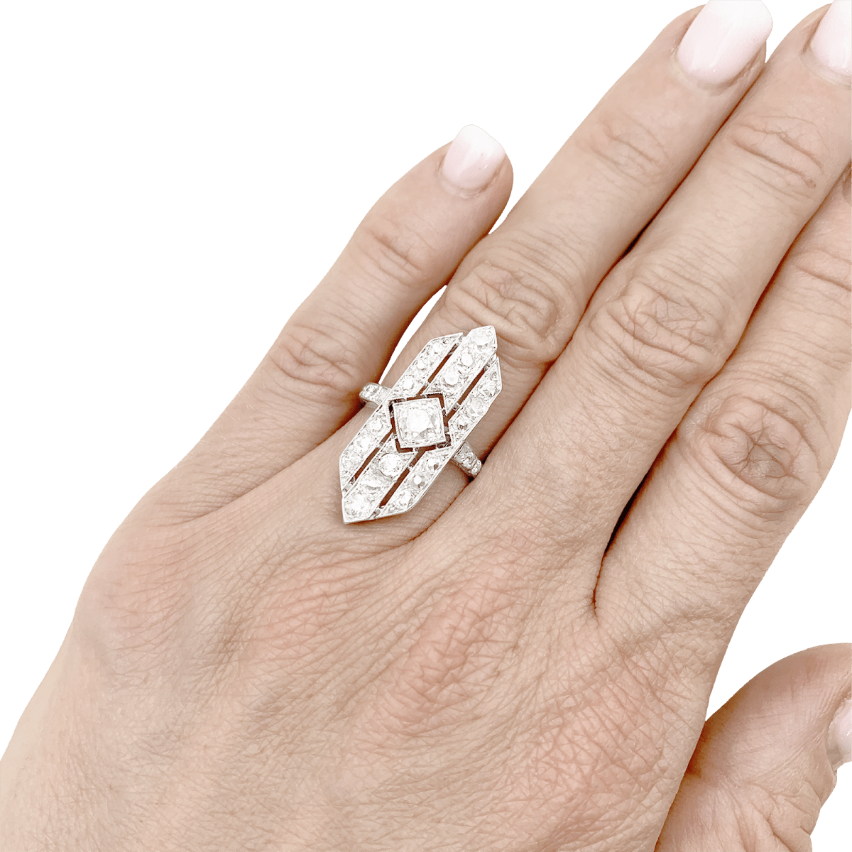 Bague Art Déco en platine et diamants - Castafiore