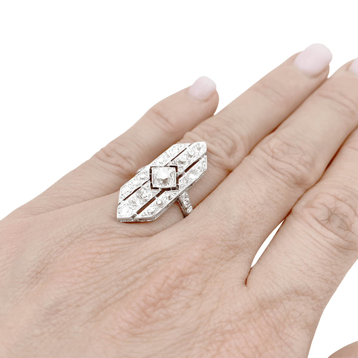 Bague Art Déco en platine et diamants - Castafiore