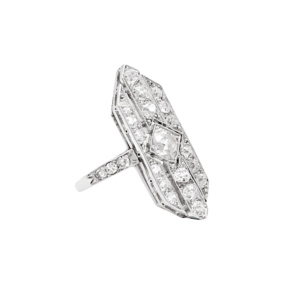 Bague Art Déco en platine et diamants - Castafiore