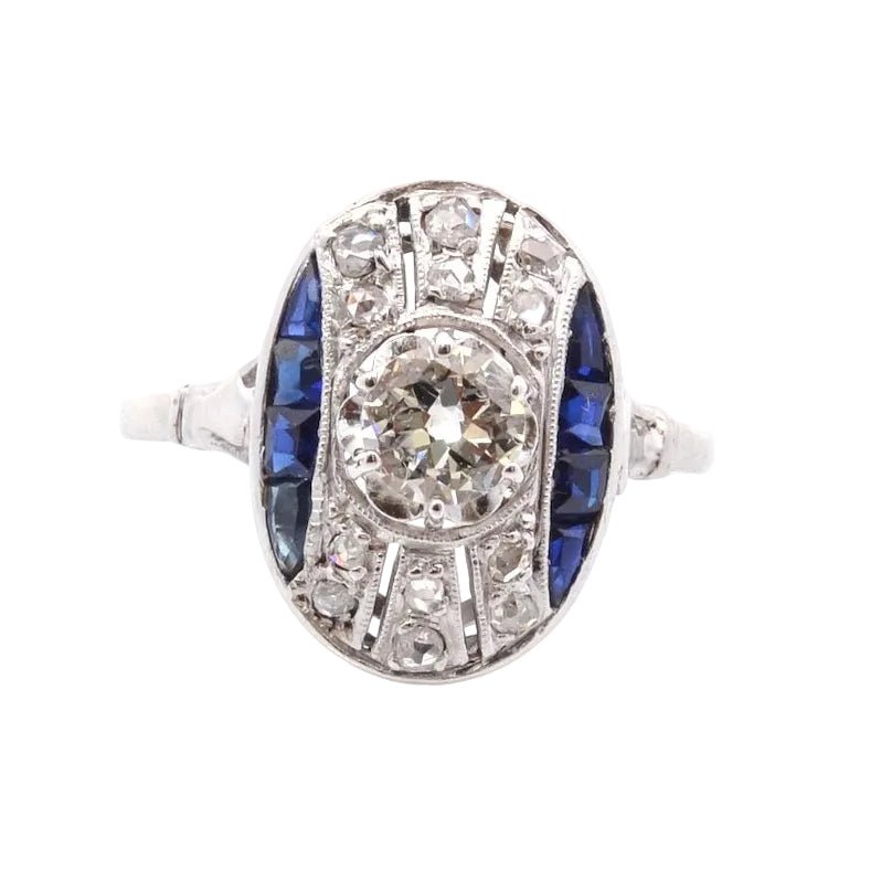 Bague art déco en platine et diamants saphirs - Castafiore