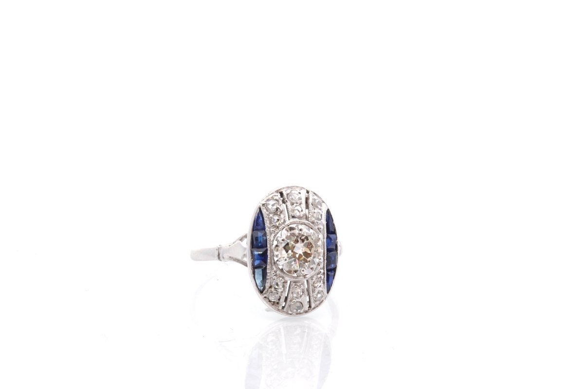 Bague art déco en platine et diamants saphirs - Castafiore