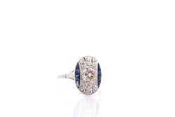 Bague art déco en platine et diamants saphirs - Castafiore