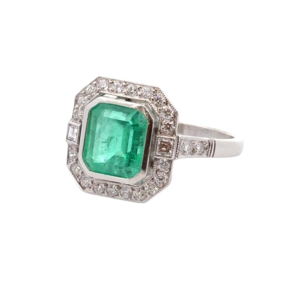 Bague Art déco en platine et émeraude - Castafiore