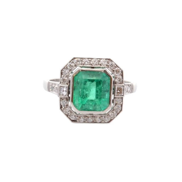 Bague Art déco en platine et émeraude - Castafiore