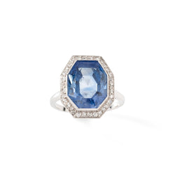 Bague Art déco en platine, saphir et diamants - Castafiore