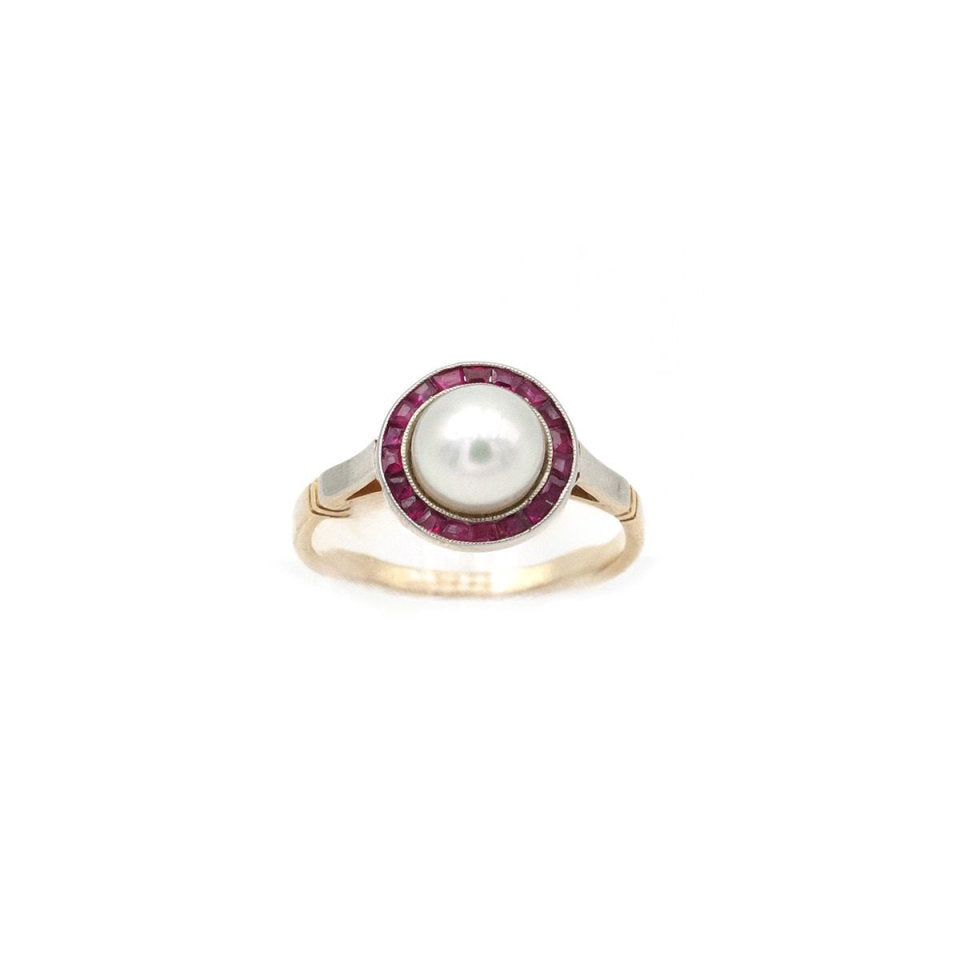 Bague ancienne tourbillon et duo perle fine diamant - Bijou ancien Bague ancienne tourbillon et duo perle fine diamant - Bijou ancien