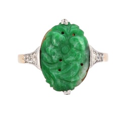 Bague Art déco jade et diamants en or jaune et platine - Castafiore