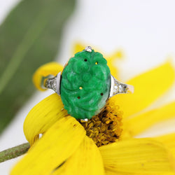 Bague Art déco jade et diamants en or jaune et platine - Castafiore