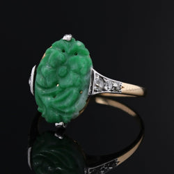 Bague Art déco jade et diamants en or jaune et platine - Castafiore