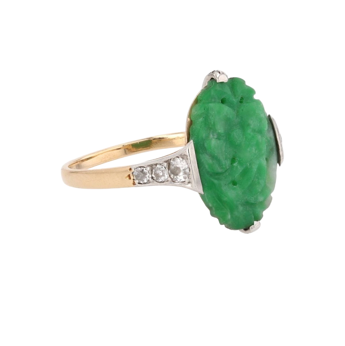 Bague Art déco jade et diamants en or jaune et platine - Castafiore