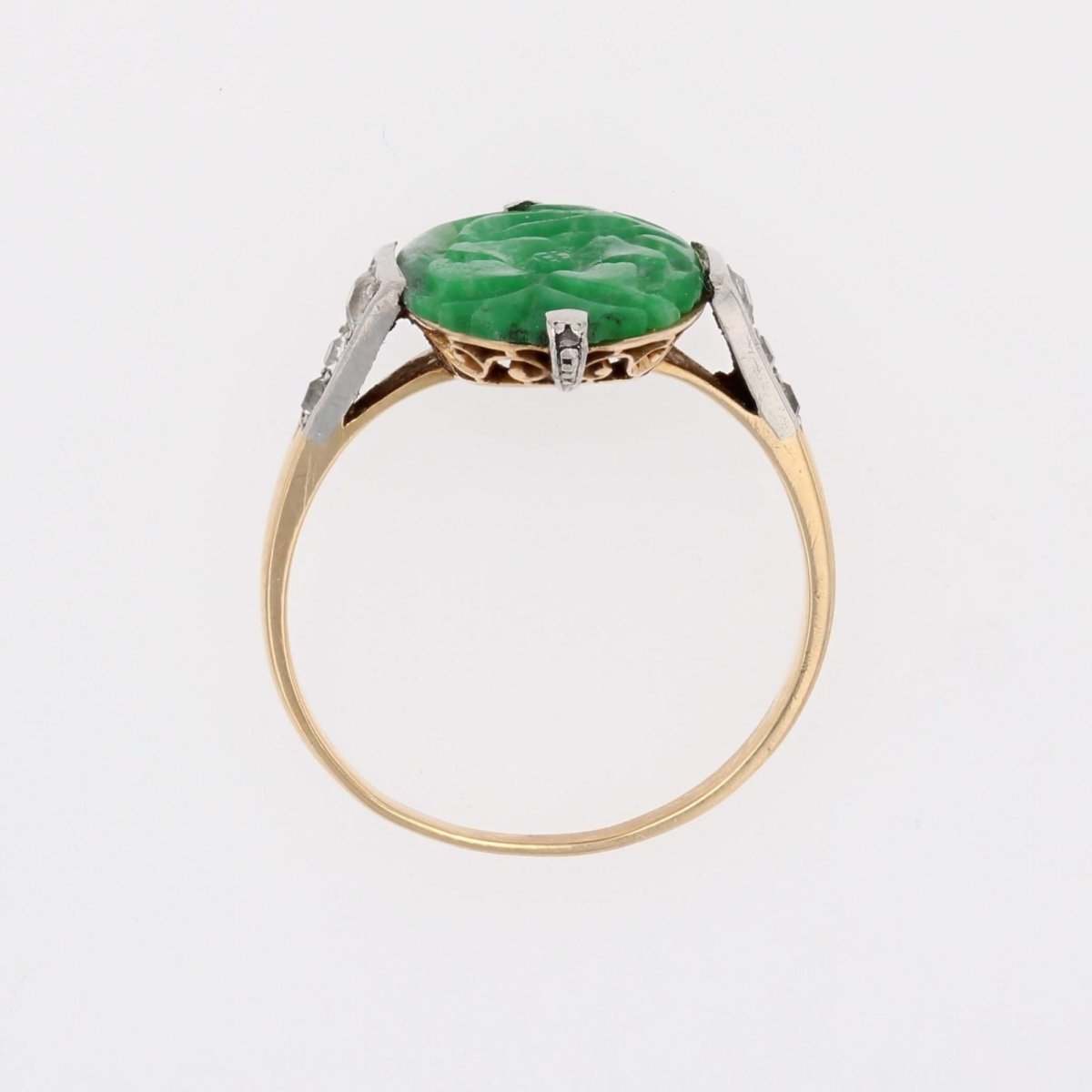 Bague Art déco jade et diamants en or jaune et platine - Castafiore