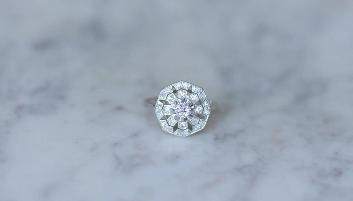 Bague Art Déco Octogonale Diamants - Castafiore