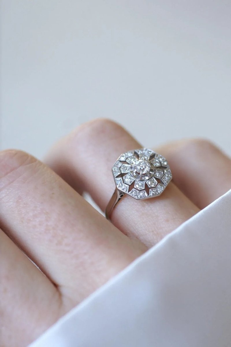 Bague Art Déco Octogonale Diamants - Castafiore