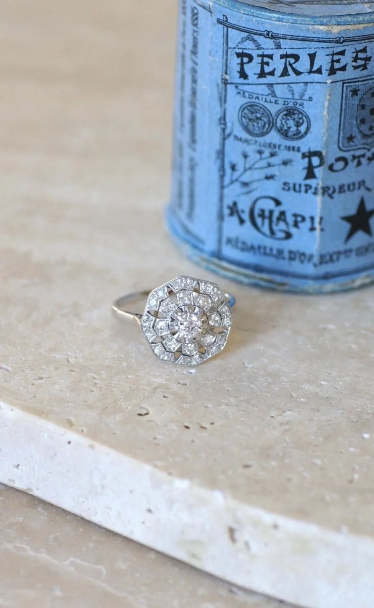 Bague Art Déco Octogonale Diamants - Castafiore