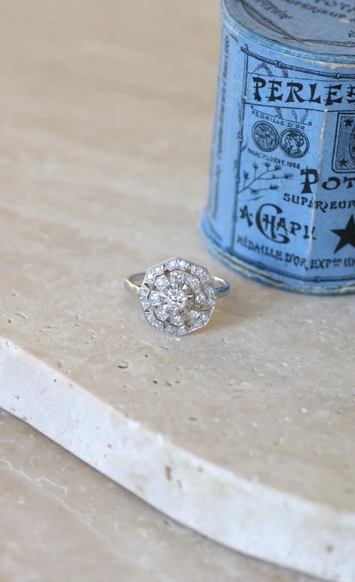 Bague Art Déco Octogonale Diamants - Castafiore