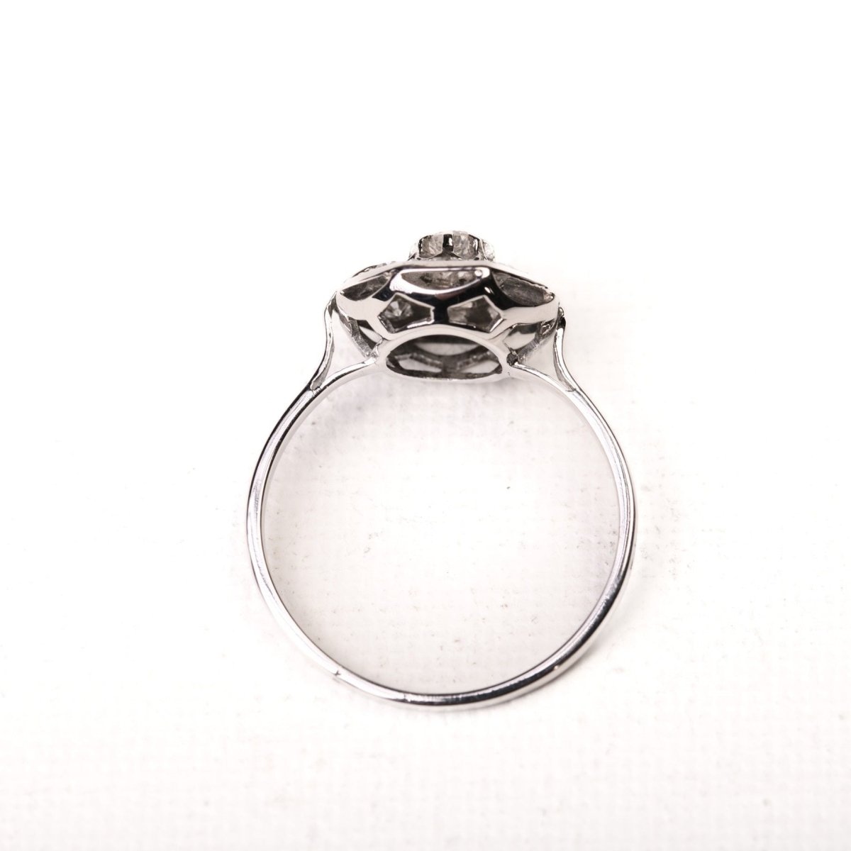 Bague Art Déco octogonale diamants or blanc et platine - Castafiore