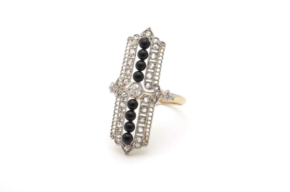 Bague Art déco onyx et diamants - Castafiore