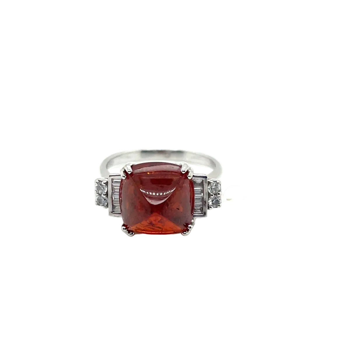 Bague Art Déco Or Blanc Grenat Spessartite - Castafiore
