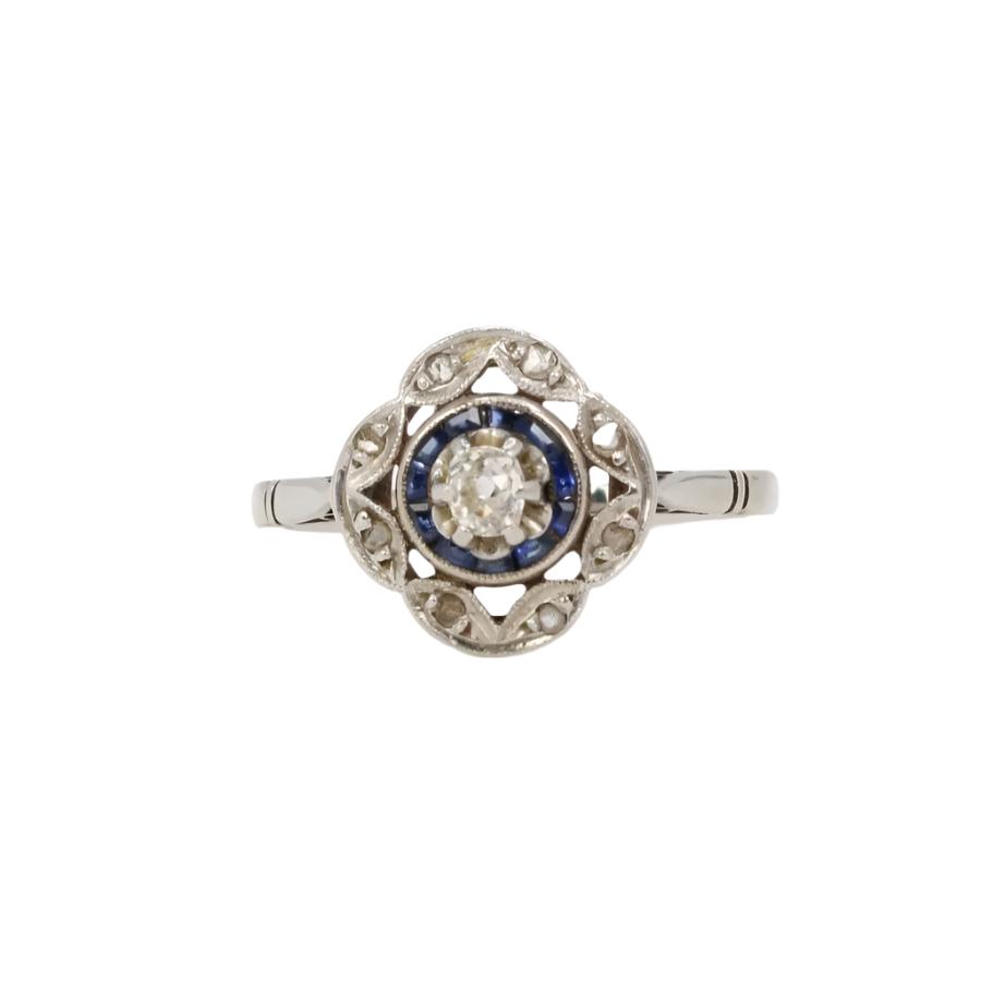 Bague Art Déco or blanc saphirs diamants - Castafiore