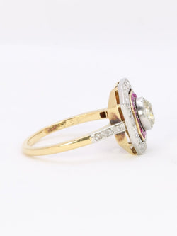 Bague Art Deco or diamants rubis calibrés - Castafiore