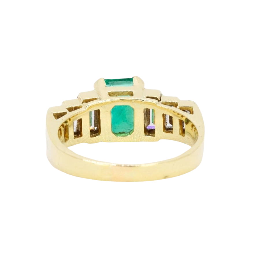 Bague Art Deco or jaune diamants emeraude colombienne Muzo 1,9 carat - Castafiore