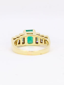 Bague Art Deco or jaune diamants emeraude colombienne Muzo 1,9 carat - Castafiore