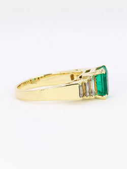 Bague Art Deco or jaune diamants emeraude colombienne Muzo 1,9 carat - Castafiore