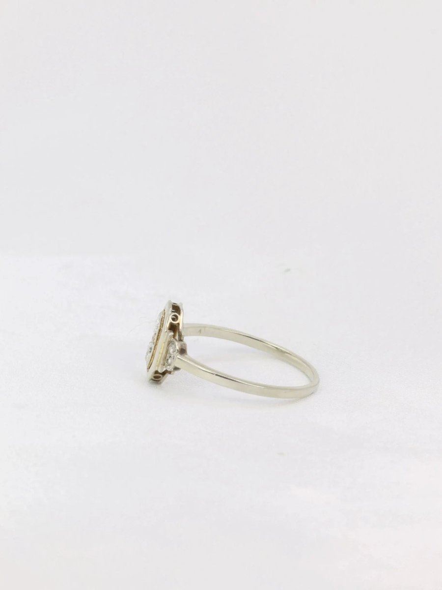 Bague Art Deco or platine diamants taille rose - Castafiore