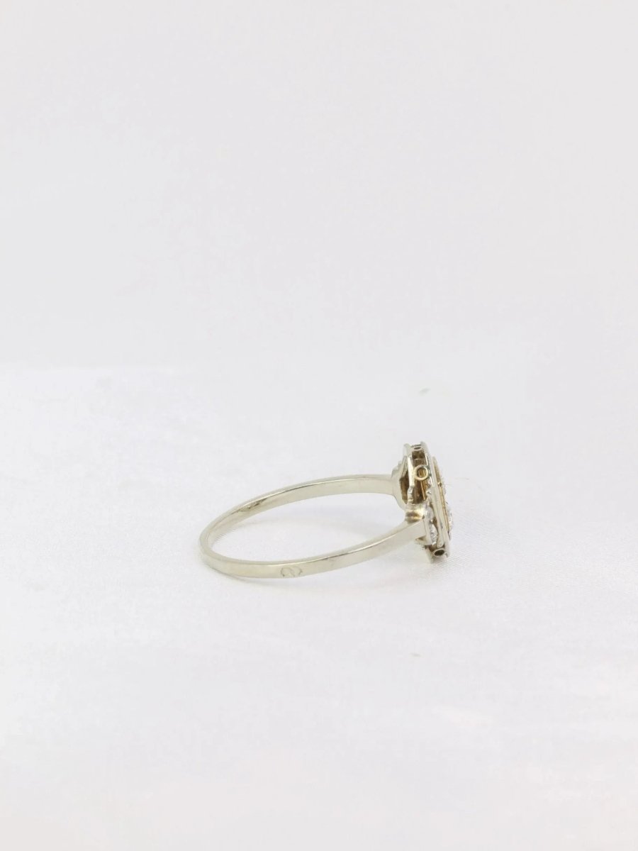 Bague Art Deco or platine diamants taille rose - Castafiore