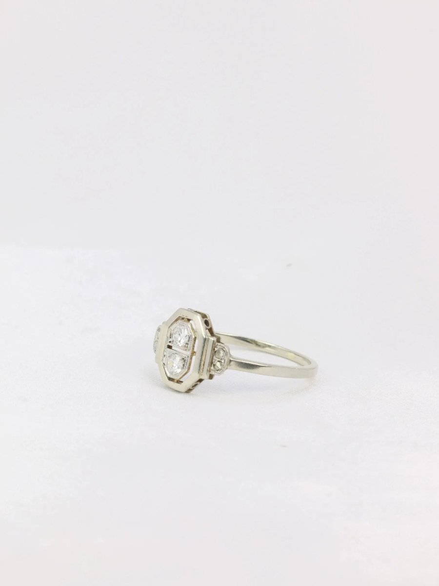 Bague Art Deco or platine diamants taille rose - Castafiore