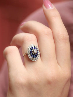 Bague Art Déco ovale saphirs diamants - Castafiore