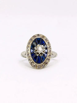 Bague Art Déco ovale saphirs diamants - Castafiore