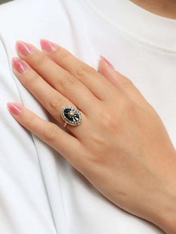 Bague Art Déco ovale saphirs diamants - Castafiore