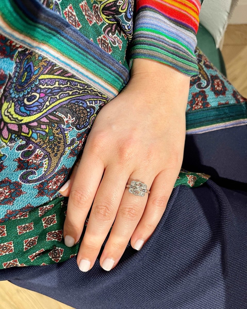 Bague Art Déco Platine et Diamants Taillés en Rose - Castafiore