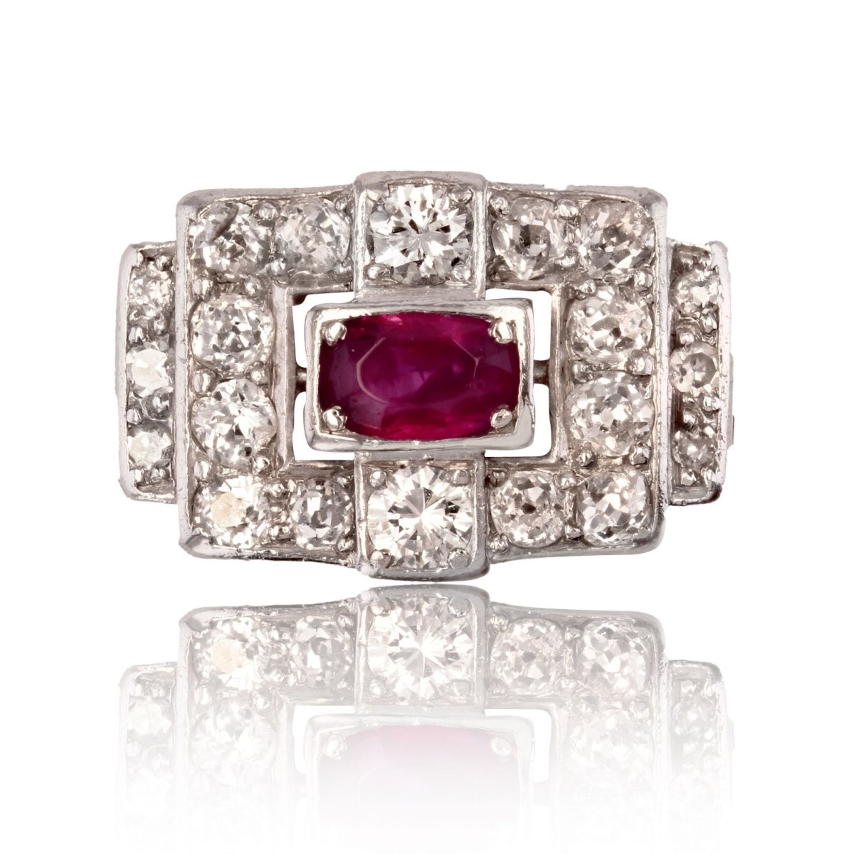 Bague art déco platine rubis diamants - Castafiore