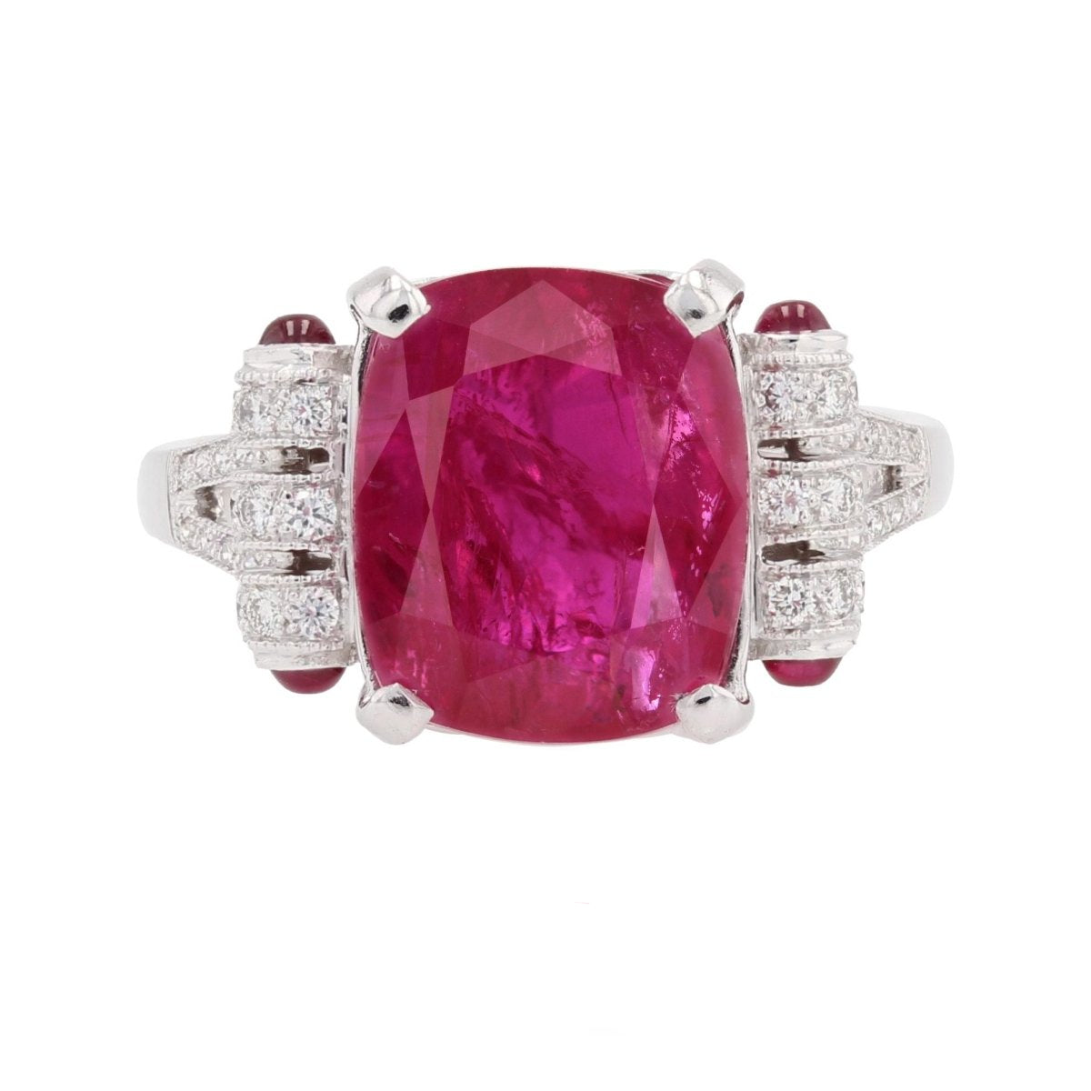 Bague Art Déco rubis et diamants en or blanc - Castafiore