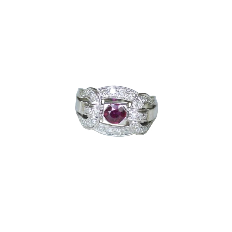 Bague Art Déco Rubis et Diamants sur Platine - Castafiore