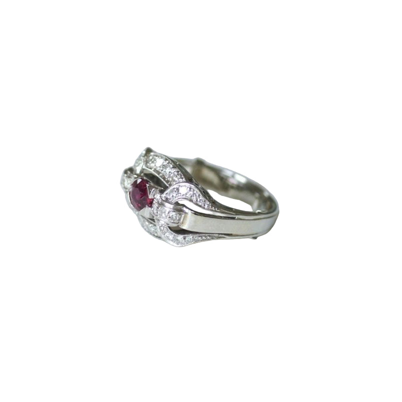 Bague Art Déco Rubis et Diamants sur Platine - Castafiore