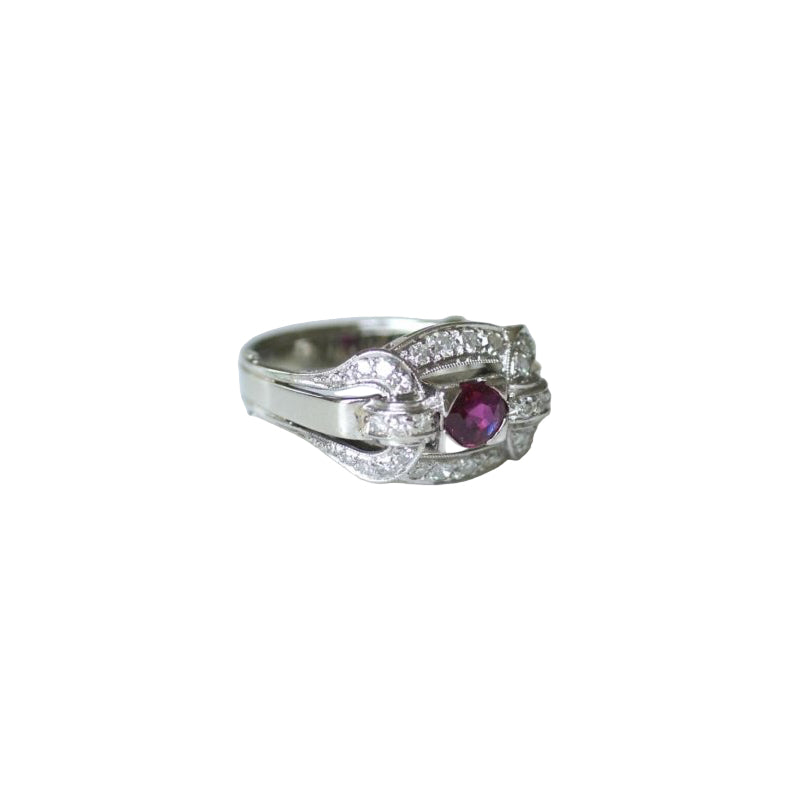 Bague Art Déco Rubis et Diamants sur Platine - Castafiore